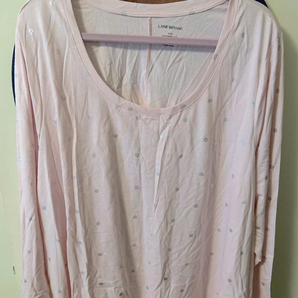 Lana Bryant The Tee Shop Light Pink with Silver polka dots t shirt.